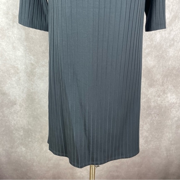 Eileen Fisher Washable Stretch Rib Funnel Neck 3/4 Sleeve Jersey Dress Blue XXS - Picture 4 of 10